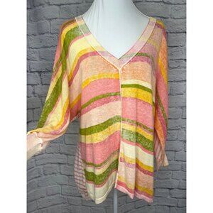 Sundance Johanna V Neck Pastel Striped Sweater Ladies Size XL